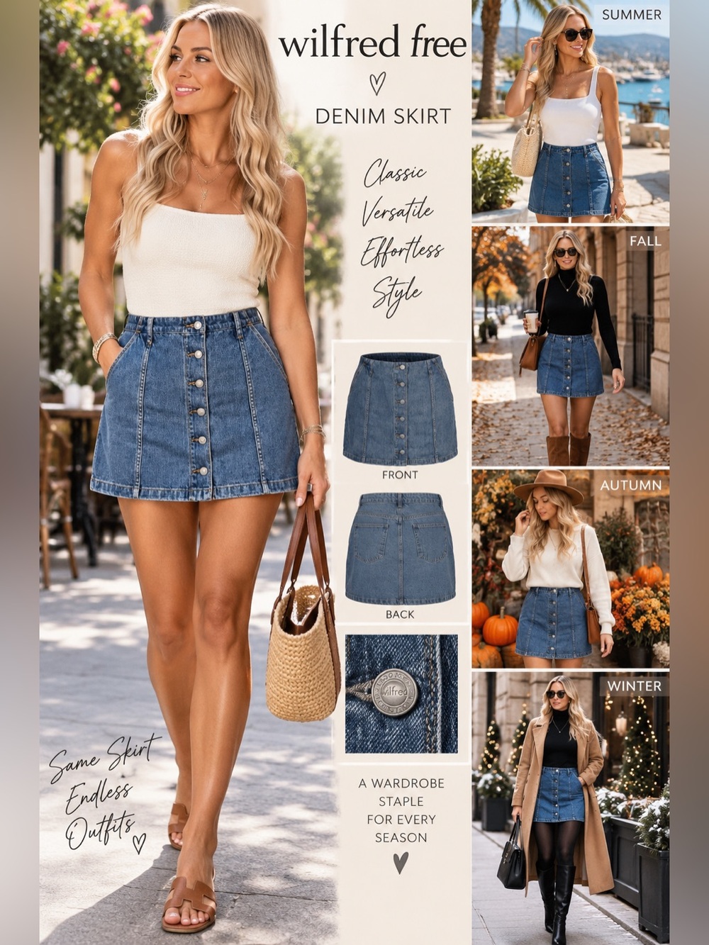 Aritzia Wilfred Free Blue Button-Front Denim Mini Skirt 100% Cotton Size 8